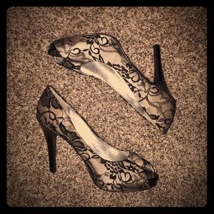 Lacy peep toe heels